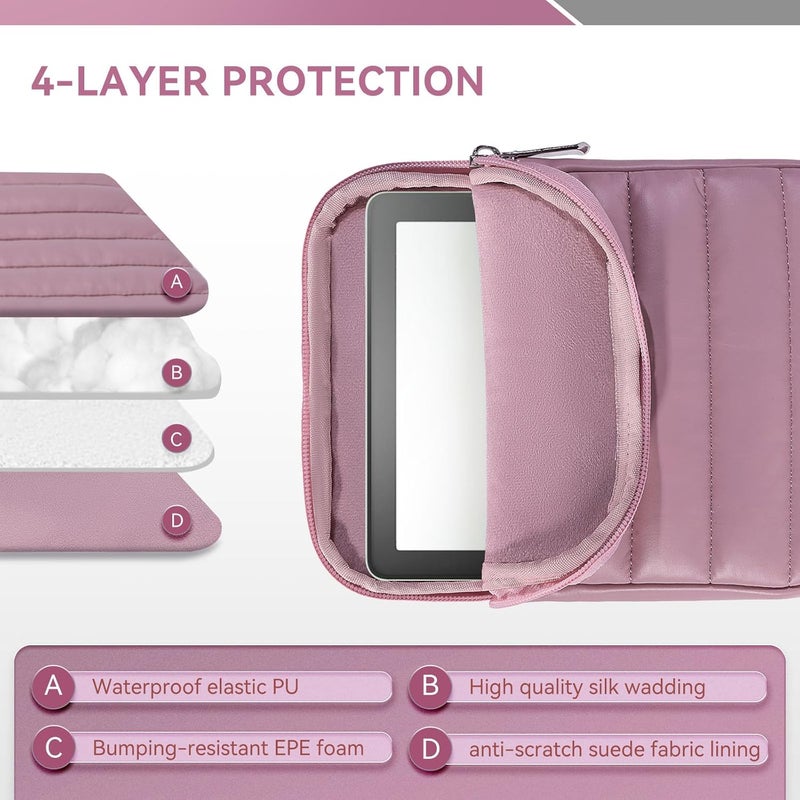 Clezolraa 6-7 Inch Puffy Sleeve Case for 7" Kindle Paperwhite 12th Gen/Colorsoft 2024, 6.8" Kindle Paperwhite 11th Gen, 6" Kindle 11th Gen 2024/2022, Oasis, Protective Pouch Bag, Purple - Image 4